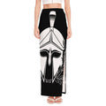 Black And White Spartan Helmet Print High Slit Maxi Skirt