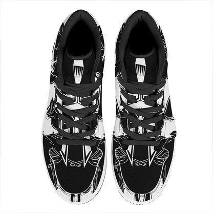 Black And White Spartan Helmet Print High Top Leather Sneakers