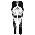 Black And White Spartan Helmet Print High-Waisted Pocket Leggings