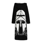 Black And White Spartan Helmet Print Hooded Bathrobe