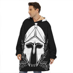 Black And White Spartan Helmet Print Hoodie Blanket