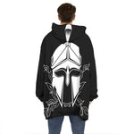 Black And White Spartan Helmet Print Hoodie Blanket