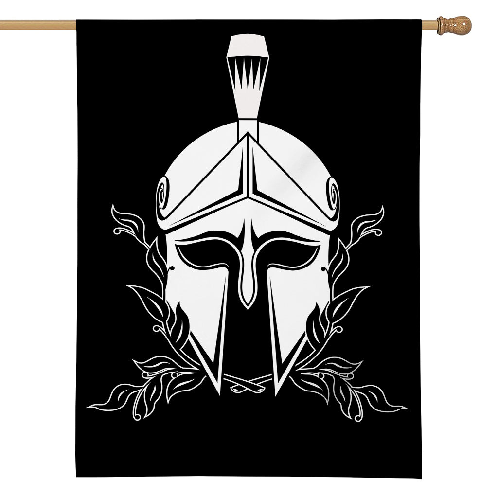 Black And White Spartan Helmet Print House Flag