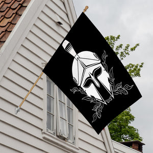 Black And White Spartan Helmet Print House Flag