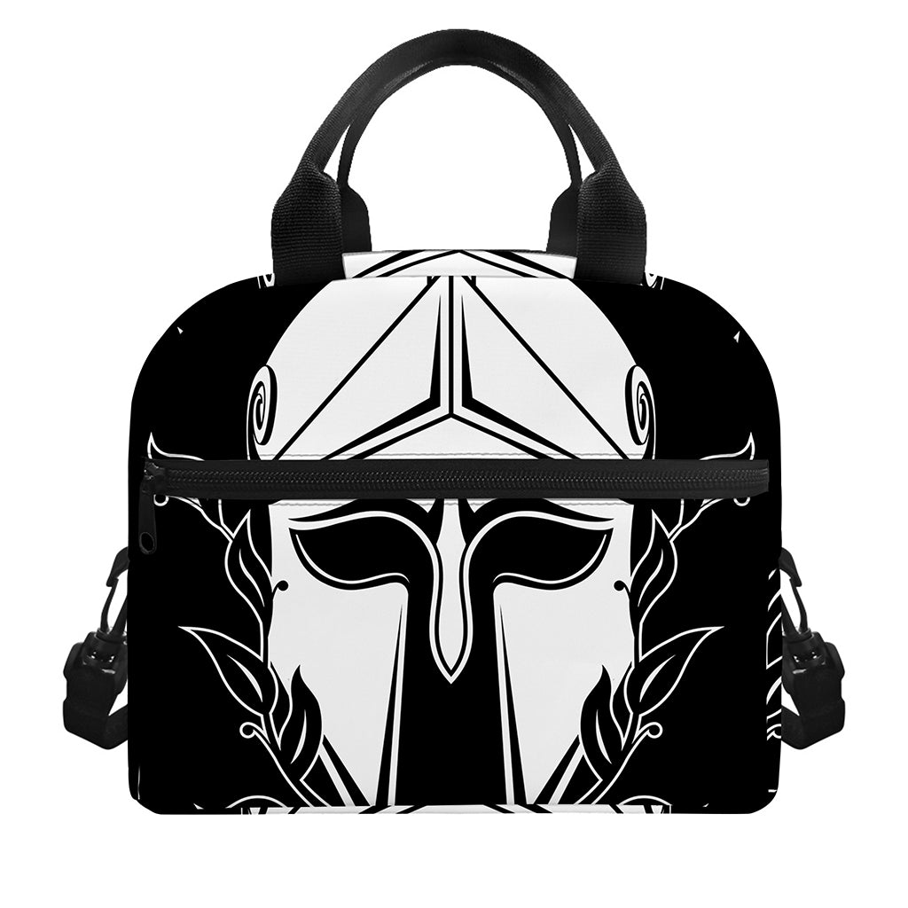 Black And White Spartan Helmet Print Insulated Lunch Bag