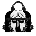 Black And White Spartan Helmet Print Insulated Lunch Bag