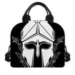 Black And White Spartan Helmet Print Insulated Lunch Bag