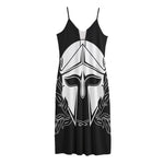 Black And White Spartan Helmet Print Jersey Midi Cami Dress