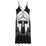Black And White Spartan Helmet Print Jersey Midi Cami Dress