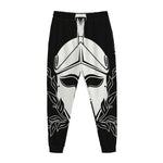 Black And White Spartan Helmet Print Jogger Pants