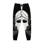 Black And White Spartan Helmet Print Jogger Pants