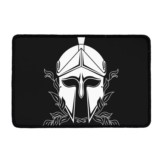Black And White Spartan Helmet Print Kitchen Mat