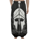 Black And White Spartan Helmet Print Lantern Pants