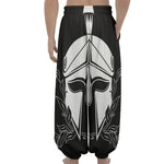Black And White Spartan Helmet Print Lantern Pants