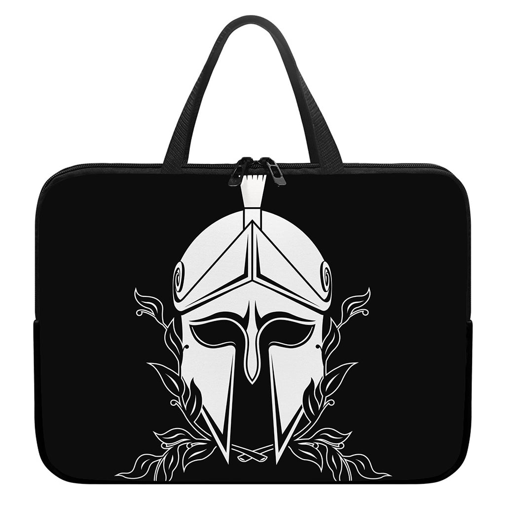 Black And White Spartan Helmet Print Laptop Sleeve With Handle
