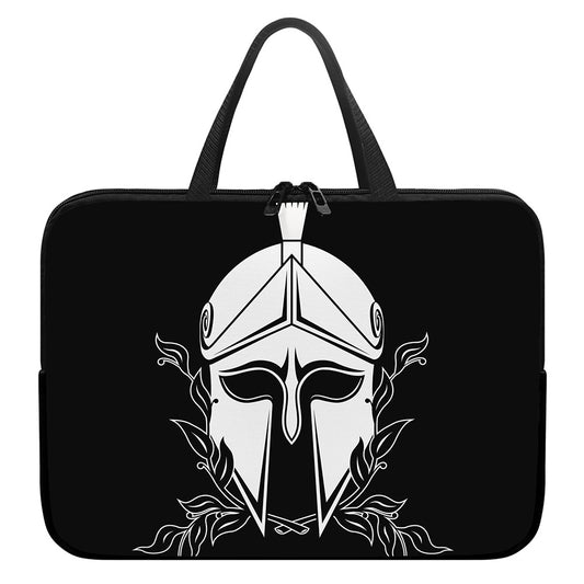 Black And White Spartan Helmet Print Laptop Sleeve With Handle