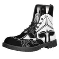 Black And White Spartan Helmet Print Lace-Up Boots