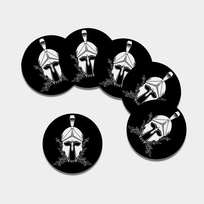 Black And White Spartan Helmet Print Leather Coaster Set