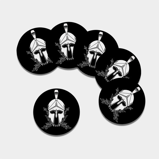 Black And White Spartan Helmet Print Leather Coaster Set