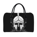 Black And White Spartan Helmet Print Leather Duffel Bag