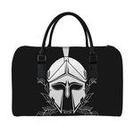 Black And White Spartan Helmet Print Leather Duffle Bag