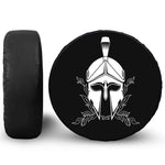 Black And White Spartan Helmet Print Leather Spare Tire Cover