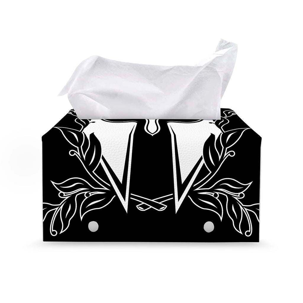 Black And White Spartan Helmet Print Leather Tissue Box Cover