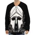 Black And White Spartan Helmet Print Long Sleeve Baseball Jersey