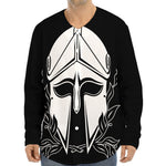Black And White Spartan Helmet Print Long Sleeve Baseball Jersey