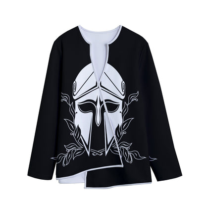 Black And White Spartan Helmet Print Long Sleeve Short Coat