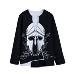 Black And White Spartan Helmet Print Long Sleeve Short Coat