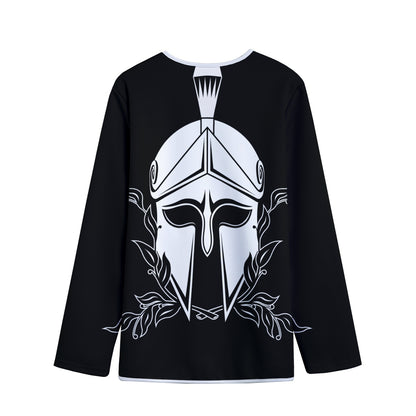 Black And White Spartan Helmet Print Long Sleeve Short Coat