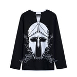 Black And White Spartan Helmet Print Long Sleeve Short Coat