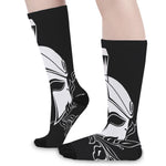 Black And White Spartan Helmet Print Long Socks