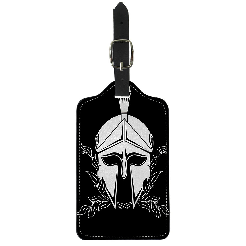 Black And White Spartan Helmet Print Luggage Tag