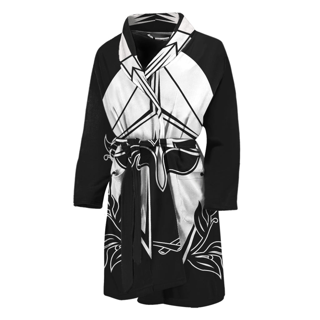 Black And White Spartan Helmet Print Men's Bathrobe