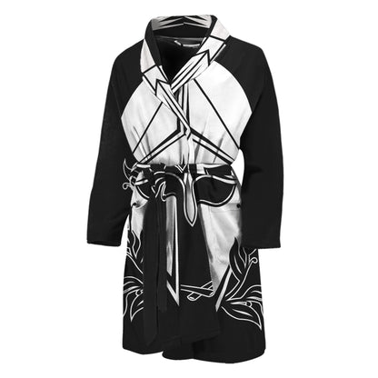 Black And White Spartan Helmet Print Men's Bathrobe