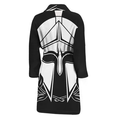 Black And White Spartan Helmet Print Men's Bathrobe