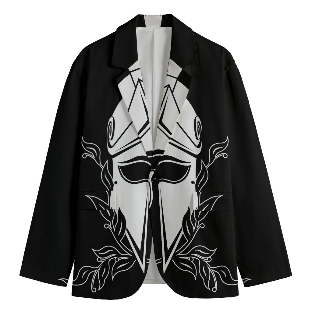 Black And White Spartan Helmet Print Men's Blazer