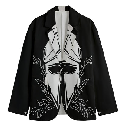 Black And White Spartan Helmet Print Men's Blazer