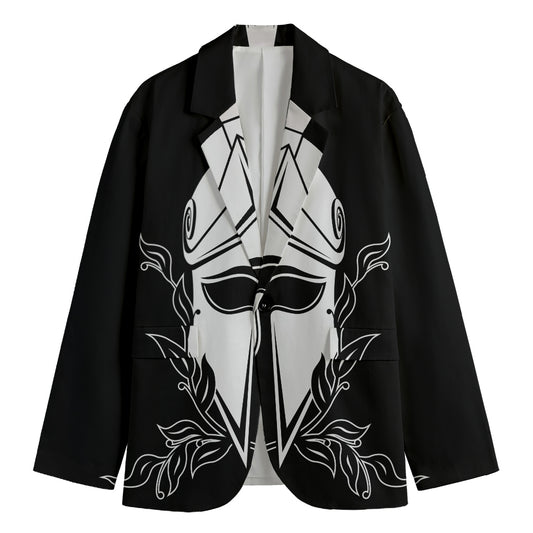 Black And White Spartan Helmet Print Men's Blazer