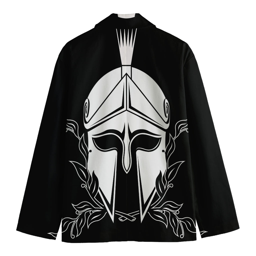 Black And White Spartan Helmet Print Men's Blazer