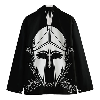 Black And White Spartan Helmet Print Men's Blazer