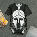 Black And White Spartan Helmet Print Men's Bodysuit