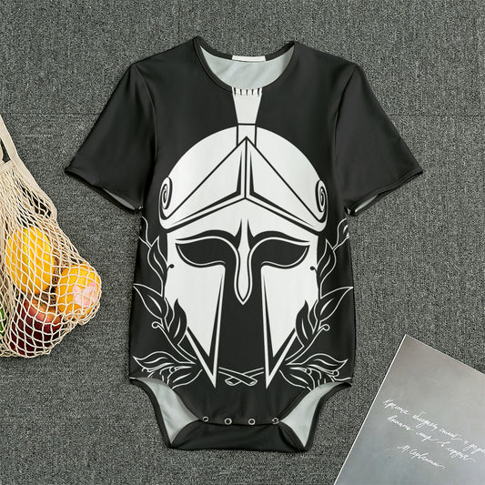 Black And White Spartan Helmet Print Men's Bodysuit