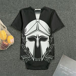 Black And White Spartan Helmet Print Men's Bodysuit