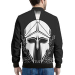 Black And White Spartan Helmet Print Men's Bomber Jacket