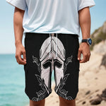 Black And White Spartan Helmet Print Men's Cargo Shorts