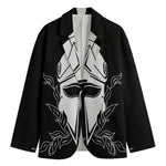 Black And White Spartan Helmet Print Men's Cotton Blazer