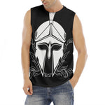 Black And White Spartan Helmet Print Men's Fitness Tank Top